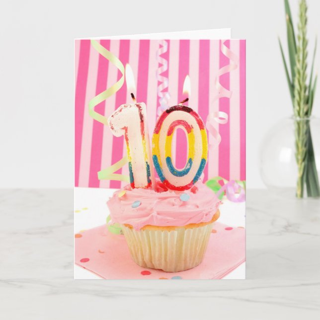 10th birthday cupcake in pink card (Front)