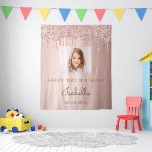 10th Birthday custom photo rose gold glitter pink Tapestry