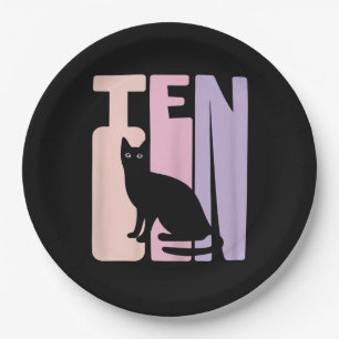 10th Birthday Cute Cat Fan 10 Years Old For Girl Paper Plate