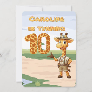 10th birthday Cute Explorer Giraffe on safari Invitation