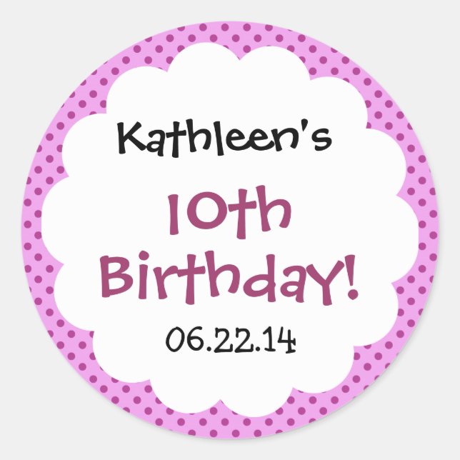 10th Birthday Cute Polka Dot Custom Name Sticker (Front)