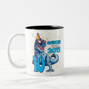 10th Birthday Dinosaur 10 Year Old Boy Kids Two-Tone Coffee Mug