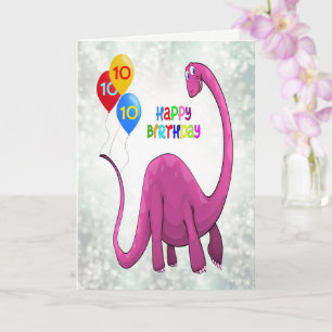 10th Birthday Dinosaur and Ballons Card