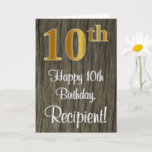 10th Birthday: Elegant Faux Gold Look #, Faux Wood Card