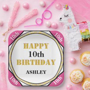 10th Birthday Elegant Pink Gold Paper Plate
