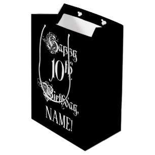 10th Birthday: Fancy, Elegant Script + Custom Name Medium Gift Bag