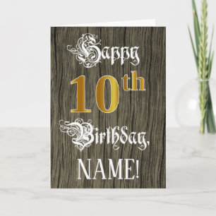 10th Birthday: Faux Gold Look + Faux Wood Pattern Card