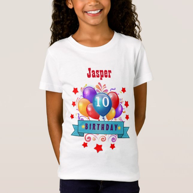10th Birthday Festive Colourful Balloons V10FZ T-Shirt (Front)
