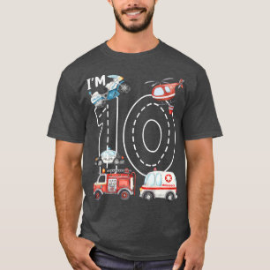 10th Birthday Fire Truck Ambulance Police Car 10 Y T-Shirt