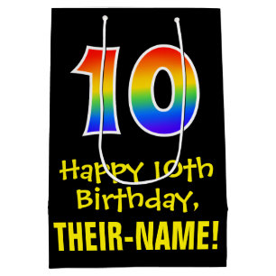 10th Birthday: Fun, Bold, Colourful, Rainbow "10" Medium Gift Bag