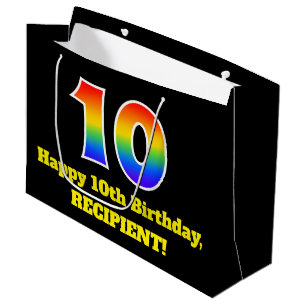 10th Birthday ~ Fun, Colourful, Vibrant, Rainbow 1 Large Gift Bag
