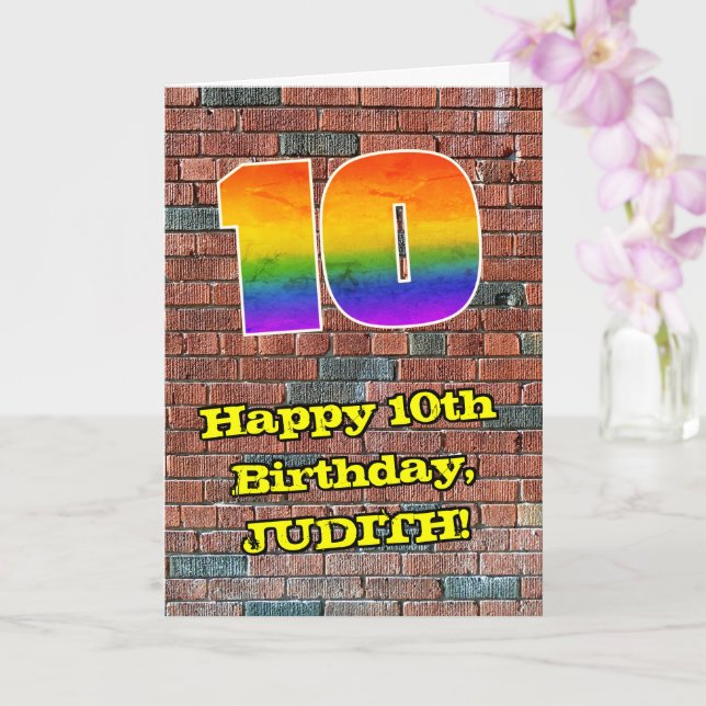 10th Birthday: Fun Graffiti-Inspired Rainbow 10 Card (Orchid)