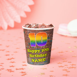 10th Birthday: Fun Graffiti-Inspired Rainbow 10 Paper Cups