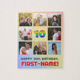 10th Birthday: Fun Rainbow #, Custom Name & Photos Jigsaw Puzzle