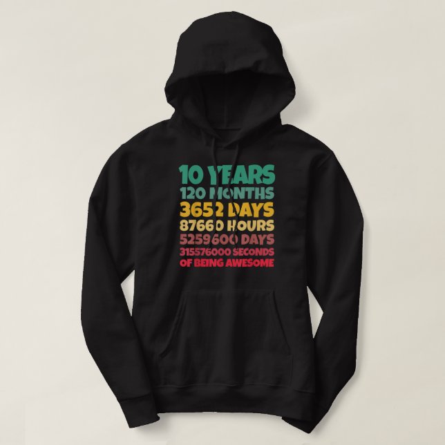 10th Birthday Gift Boy 10 Years Being Awesome Hoodie (Design Front)