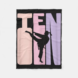 10th Birthday Gift Karate Retro Taekwondo Martial Fleece Blanket
