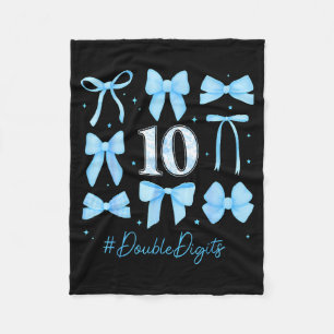 10th Birthday Girl Blue Coquette Bow 10 Year Old A Fleece Blanket
