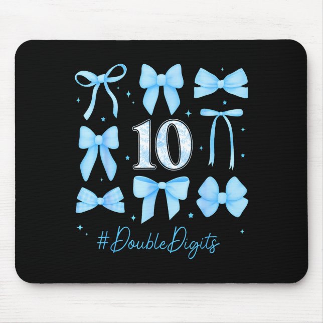 10th Birthday Girl Blue Coquette Bow 10 Year Old A Mouse Pad (Front)