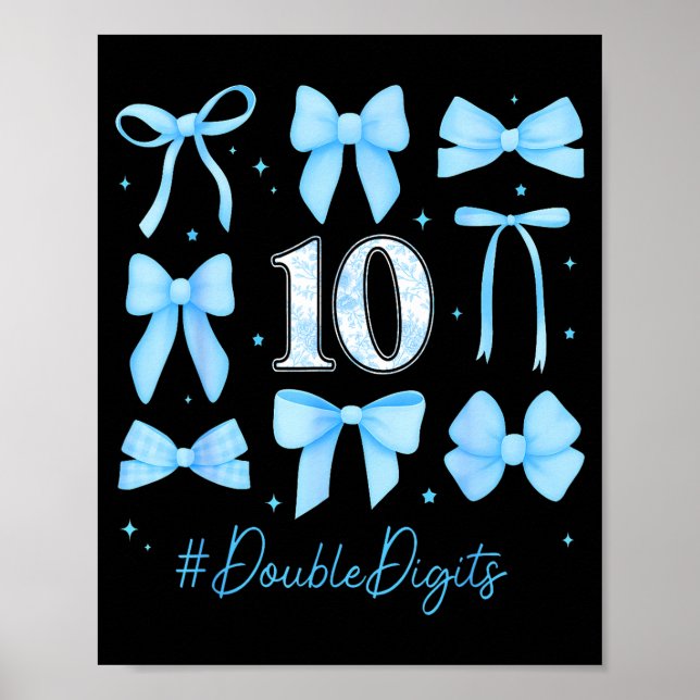 10th Birthday Girl Blue Coquette Bow 10 Year Old A Poster (Front)
