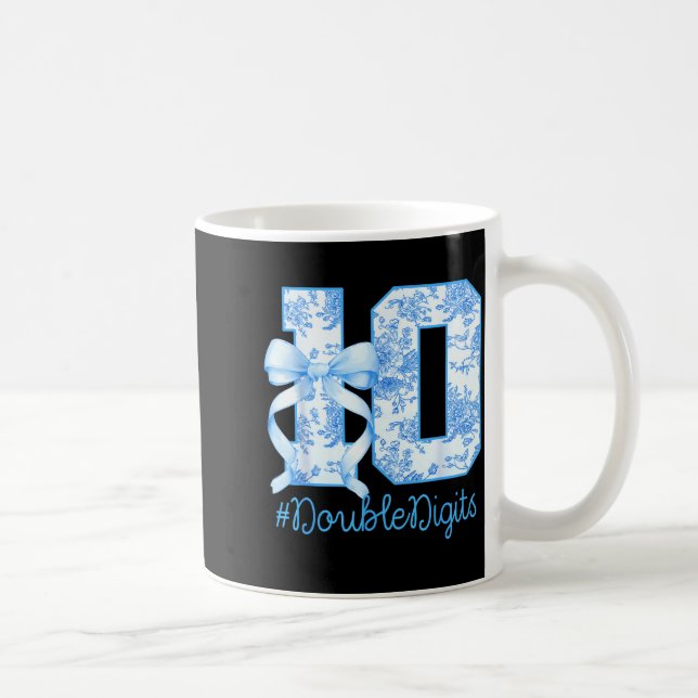 10th Birthday Girl Blue Coquette Bow 10 Year Old  Coffee Mug (Right)
