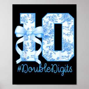 10th Birthday Girl Blue Coquette Bow 10 Year Old Poster