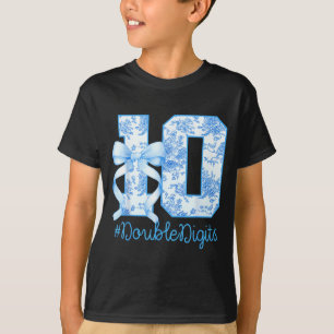 10th Birthday Girl Blue Coquette Bow 10 Year Old  T-Shirt