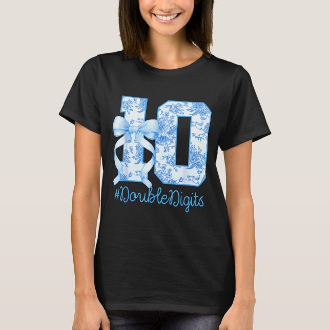 10th Birthday Girl Blue Coquette Bow 10 Year Old  T-Shirt (Front)