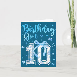 10th Birthday Girl Blue Toile Coquette Bow 10 Year Card