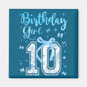 10th Birthday Girl Blue Toile Coquette Bow 10 Year Magnet