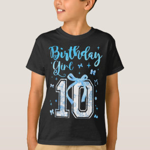 10th Birthday Girl Blue Toile Coquette Bow 10 Year T-Shirt