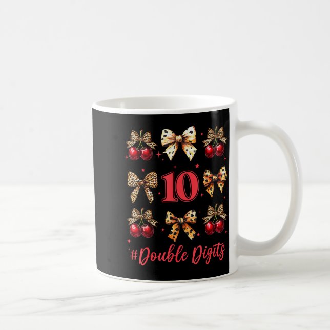 10th Birthday Girl Cherry Leopard Coquette Bow 10  Coffee Mug (Right)