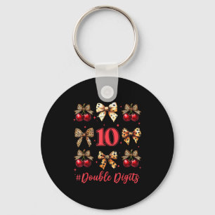 10th Birthday Girl Cherry Leopard Coquette Bow 10 Key Ring