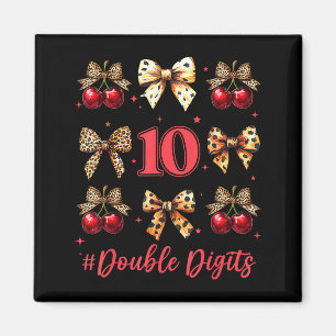 10th Birthday Girl Cherry Leopard Coquette Bow 10 Magnet