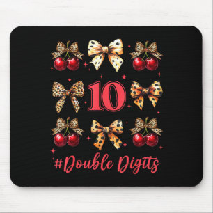 10th Birthday Girl Cherry Leopard Coquette Bow 10 Mouse Pad