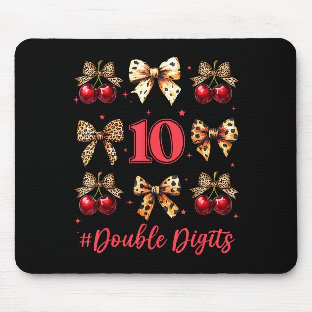 10th Birthday Girl Cherry Leopard Coquette Bow 10  Mouse Pad (Front)
