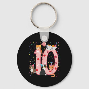 10th Birthday Girl Cute Cat Outfit 10 Years Old Bd Key Ring