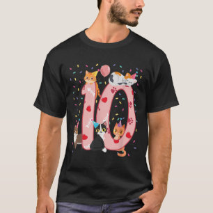 10th Birthday Girl Cute Cat Outfit 10 Years Old Bd T-Shirt