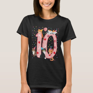10th Birthday Girl Cute Cat Outfit 10 Years Old Bd T-Shirt