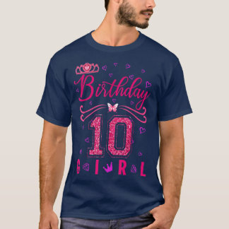 10th Birthday Girl Cute Crown 10 Year Old Birthday T-Shirt