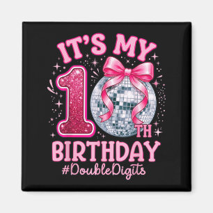 10th Birthday Girl Double Digits Bow Disco Ball Magnet