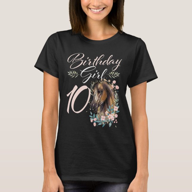 10th Birthday Girl Horse  10 Years Old Bday T-Shirt (Front)