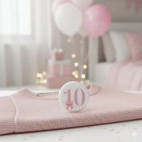 10th Birthday Girl Pink Bow Button