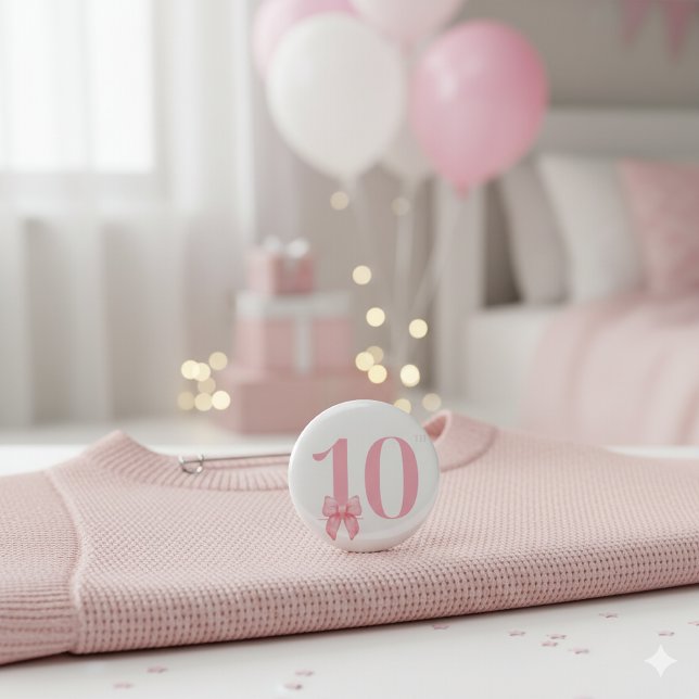 10th Birthday Girl Pink Bow Button (Creator Uploaded)