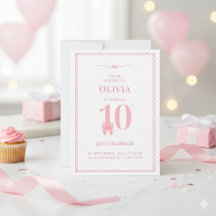 10th Birthday Girl Pink Bow Invitation