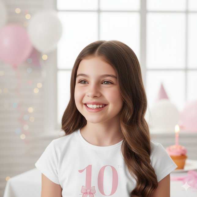 10th Birthday Girl Pink Bow T-Shirt (Creator Uploaded)
