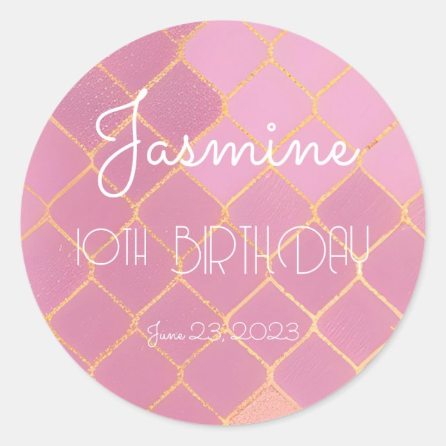 10th Birthday Girl Pink Gold Glitter Thank You Classic Round Sticker (Front)