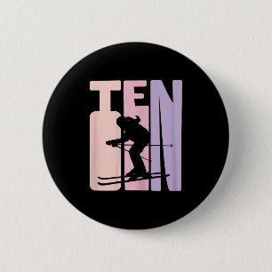 10th Birthday Girl Retro Ski Lover Skier 10 Years  6 Cm Round Badge