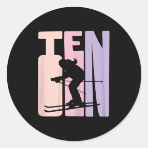 10th Birthday Girl Retro Ski Lover Skier 10 Years  Classic Round Sticker
