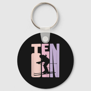 10th Birthday Girl Retro Ski Lover Skier 10 Years Key Ring