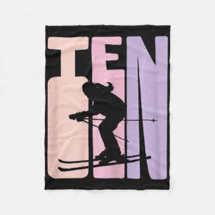 10th Birthday Girl Retro Ski Skier 10 Years Old Fleece Blanket